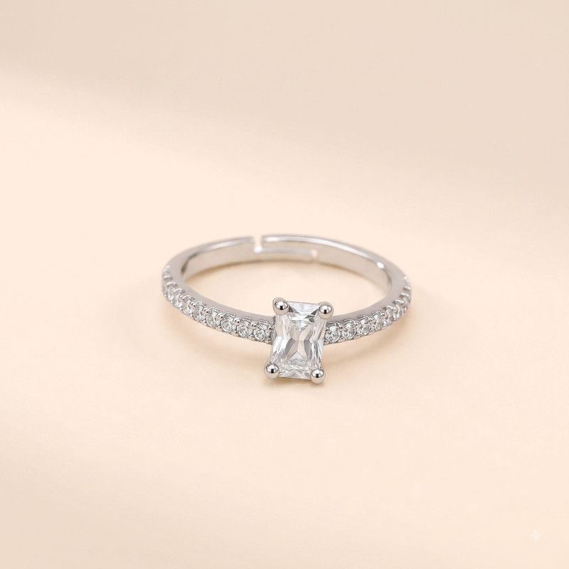 Celeste Square-Cut Silver Ring | ASVIYA