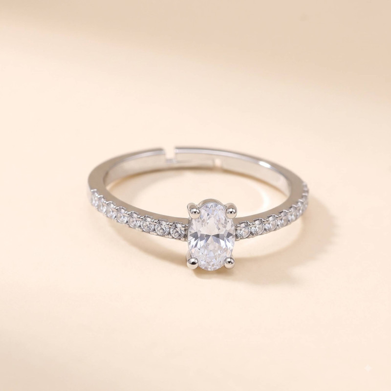 Aurelia Oval Crystal Silver Ring for Women | ASVIYA