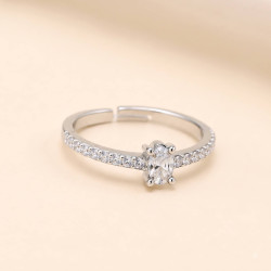 Elara Oval Solitaire Silver Ring for Women | ASVIYA