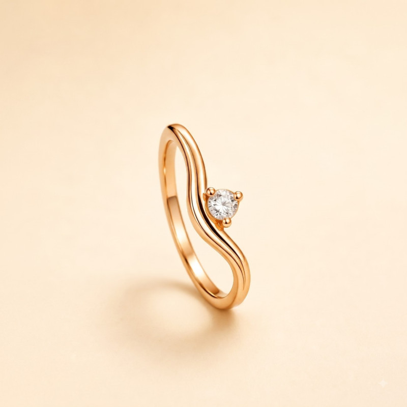 Aurelia Wave Solitaire Ring | Elegant Gold Plated Crystal Ring | ASVIYA