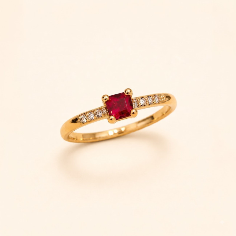 Ruby Éclat Solitaire Ring | Elegant Gold Plated Red Stone Ring | ASVIYA