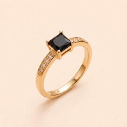 Noir Éclat Solitaire Ring | Elegant Black Stone Gold Plated Ring | ASVIYA