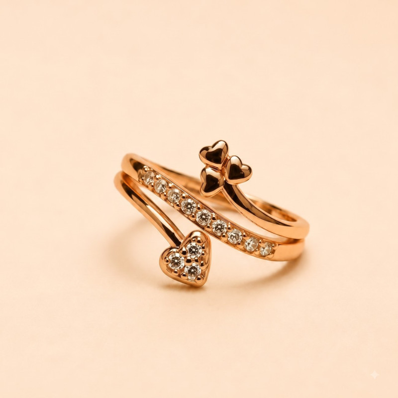 Tré Amour Crystal Ring | Elegant Triple Heart Gold Ring for Women | ASVIYA