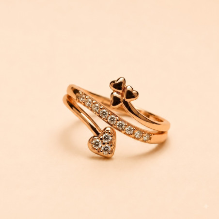 Tré Amour Crystal Ring | Elegant Triple Heart Gold Ring for Women | ASVIYA