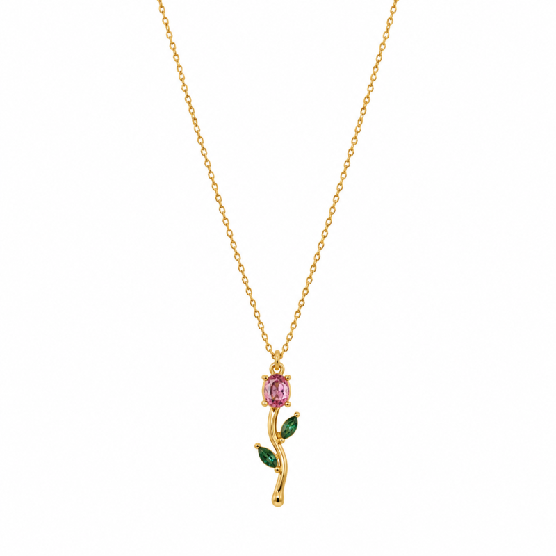 Rosé Verde Élégance Necklace | Gold Tone Pendant | ASVIYA