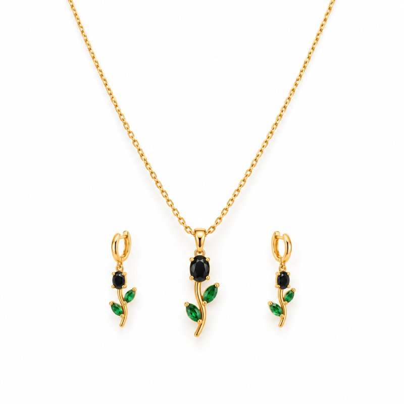 Noir Verde Élégance Necklace & Earring Set | ASVIYA