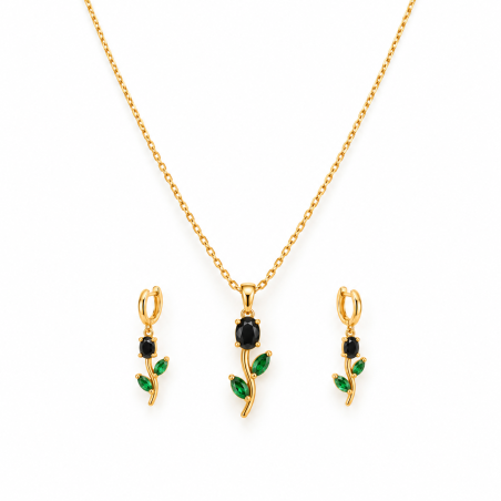 Noir Verde Élégance Necklace & Earring Set | ASVIYA