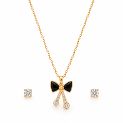 Noir Élan Bow Necklace & Earring Set | ASVIYA