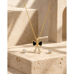 Noir Élan Bow Necklace & Earring Set | ASVIYA