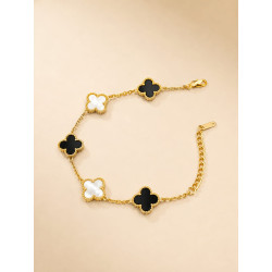 Noir Éclat Bracelet – Premium Gold-Tone Bracelet with Black & White Clover Charms by ASVIYA