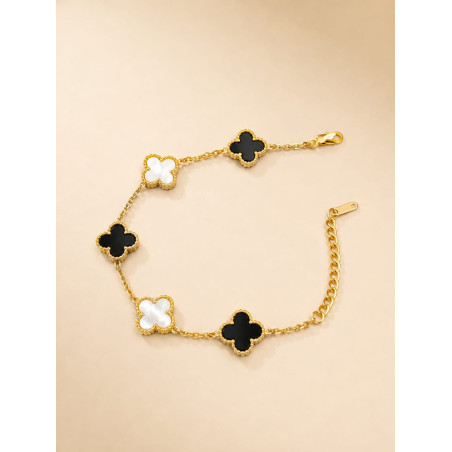 Noir Éclat Bracelet – Premium Gold-Tone Bracelet with Black & White Clover Charms by ASVIYA